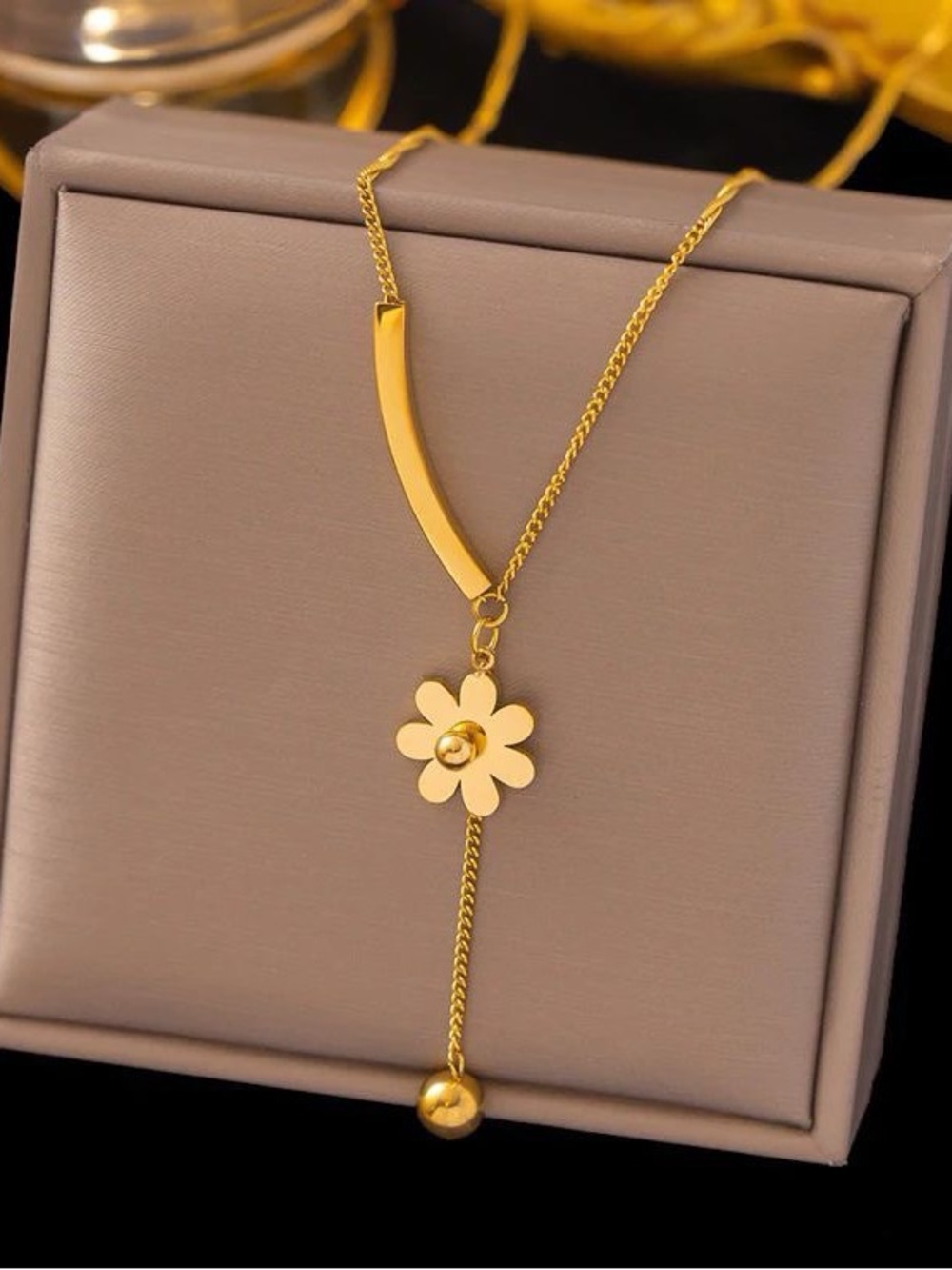 Gold Floral Drop Necklace - Elegant Women's Jewelry